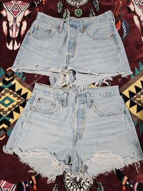 2 Pairs Of Levi's Light Blue Distressed Denim Cutoff Shorts